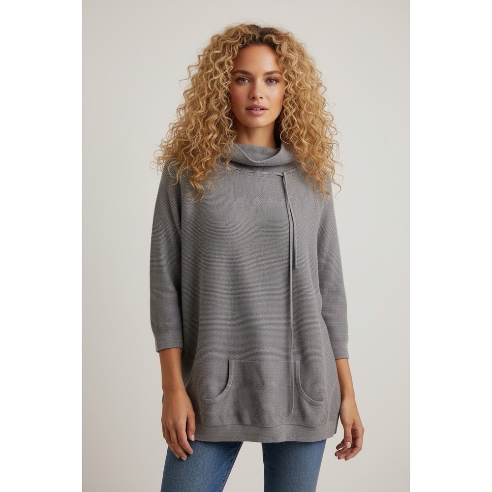 Marina Rinaldi GRAY KNIT COWL HOODIE SWEATER LARGE PLUS MAX MARA